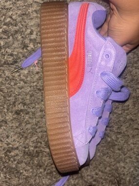 Puma Purple Suede Platform Sneakers with Coral Stripe Fenty!
